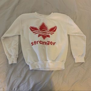 stranger things white crewneck sweatshirt! handmade stranger “adidas” crewneck